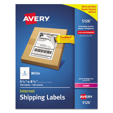 Avery® Shipping Labels W- Trueblock Technology, Laser Printers, 5.5 X 8.5, White, 2-sheet, 100 Sheets-box freeshipping - TVN Wholesale